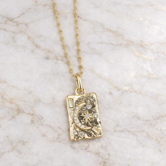 Moon & Starburst Celestial Necklace 18K Gold Plated Rope Chain - Picture 2 of 7